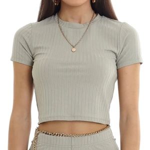Night Addict - CROPPED RIBBED TEE - SAGE